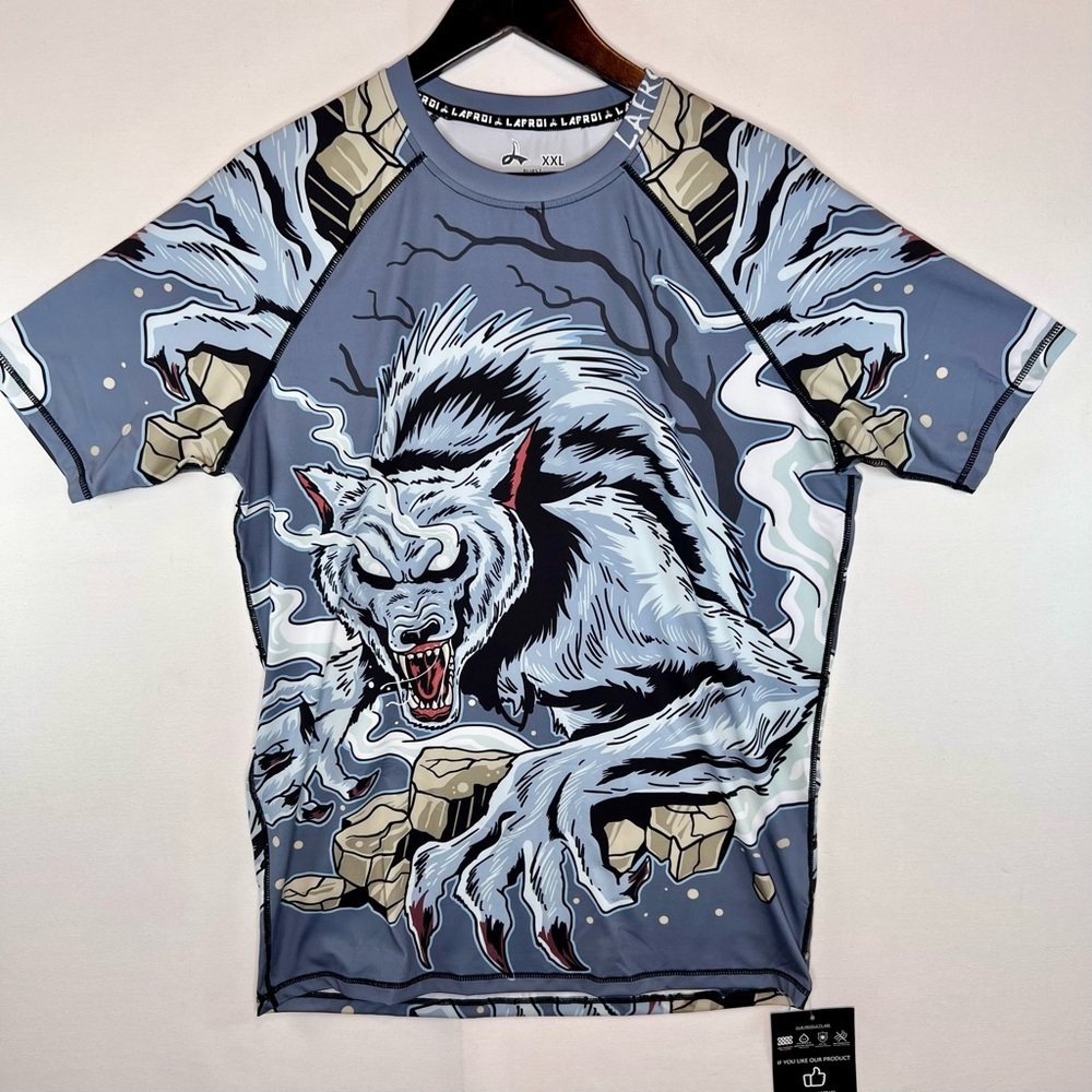 LAFROI Burst mens short sleeve wolf graphic base layer performance shirt‎ Sz XXL